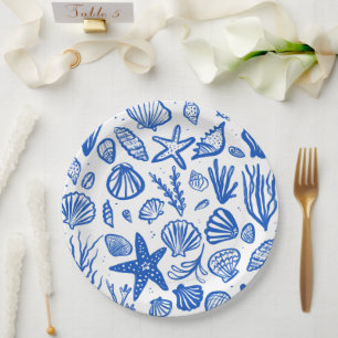 Seashells Beach Wedding Blue White Cute Seaside  Paper Plate