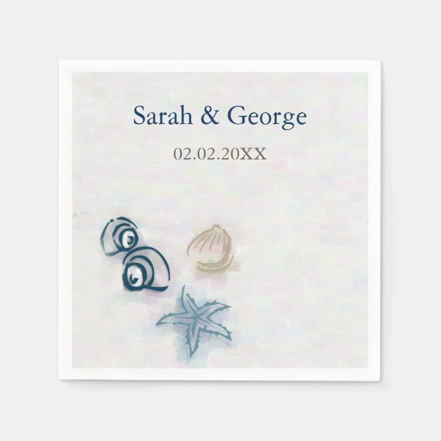 Seashells beach wedding personalized napkin (Front)