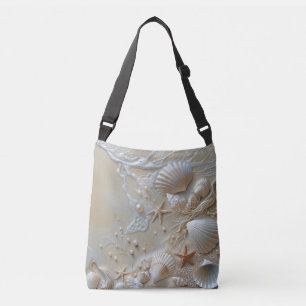 Seashells Beach White Pearls Starfish  Crossbody Bag