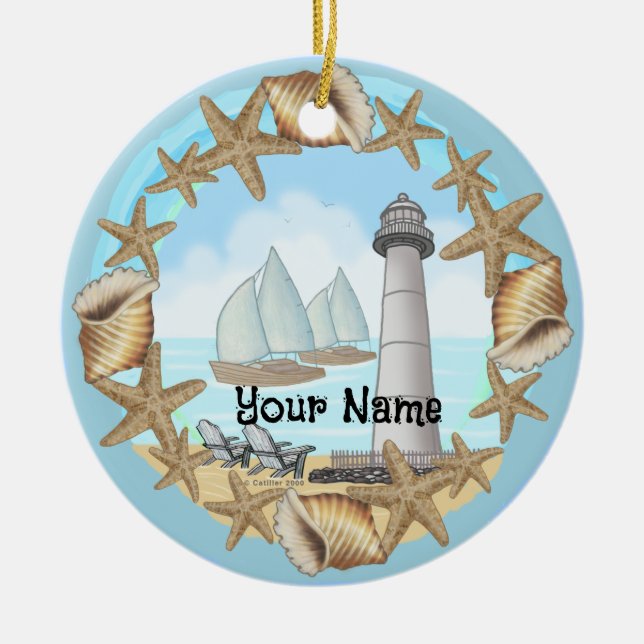  seashells  Biloxi Lighthouse Ornament  (Front)