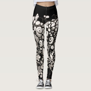 Seashells Black and white Leggings