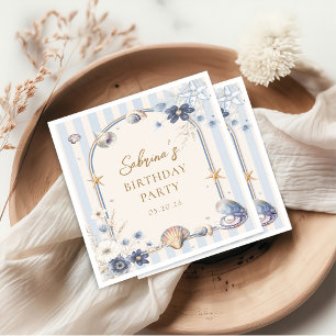 Seashells Blue Coastal Birthday Napkins