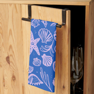Seashells Blue Lavender Pattern Beach Shells Chic Kitchen Towel
