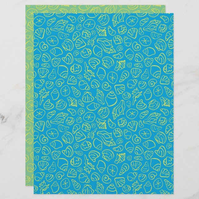 Seashells Blue Scrapbook Paper (Front/Back)