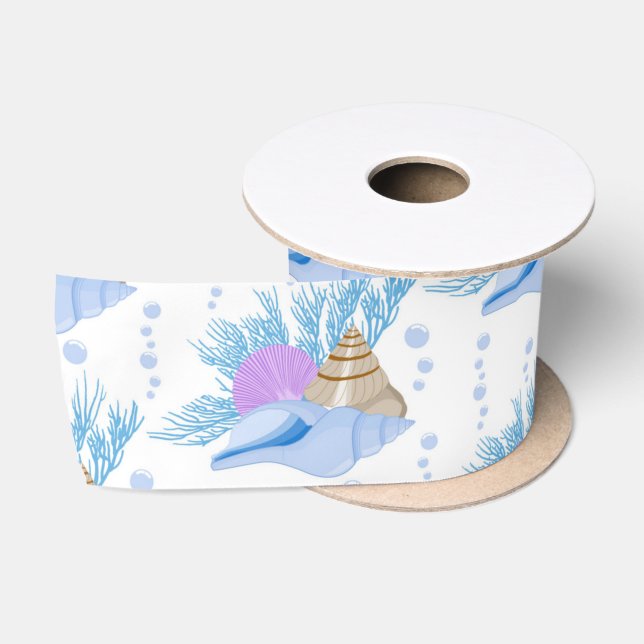 Seashells Blue Water Bubbles Marine Sea Snail Satin Ribbon (Spool)