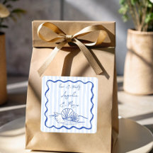 Seashells blue wavy border beach wedding favours