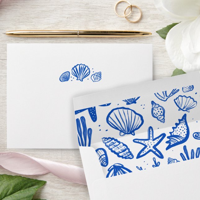 Seashells Blue & White Pattern Beach Shells Chic  Envelope (Seashells Blue & White Pattern Beach Shells Chic Envelope
)