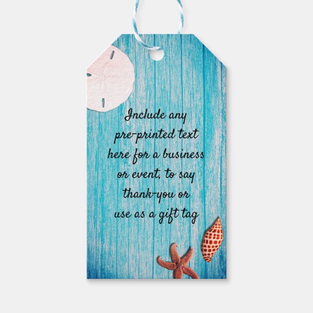 Seashells Blue Wood Business Gift Tags (Front)