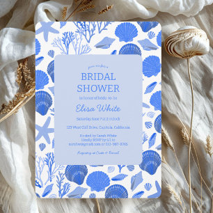 Seashells Bridal Shower Elegant Blue Beach CUSTOM Invitation
