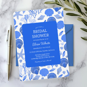 Seashells Bridal Shower Elegant Blue Beach CUSTOM Invitation