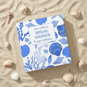 Seashells Bridal Shower Elegant Blue CUSTOM Recipe Binder