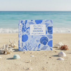 Seashells Bridal Shower Elegant Blue CUSTOM Recipe Binder