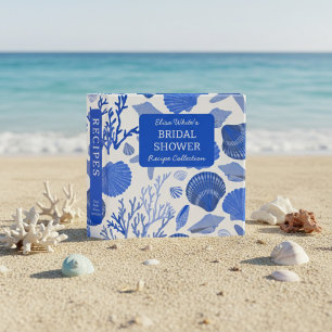 Seashells Bridal Shower Elegant Blue CUSTOM Recipe Binder