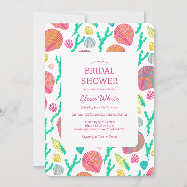 Seashells Bridal Shower Elegant Colourful CUSTOM Invitation (Front)