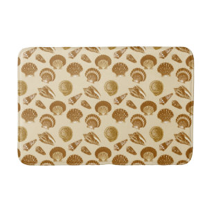 Seashells - Brown on a beige background Bath Mat