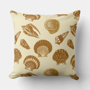 Seashells - Brown on a beige background Throw Pillow