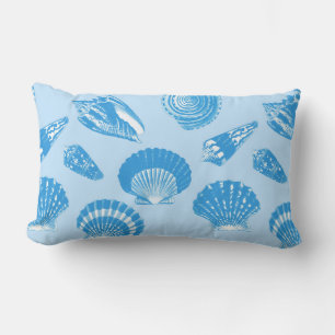 Seashells - Cerulean blue and white Lumbar Pillow