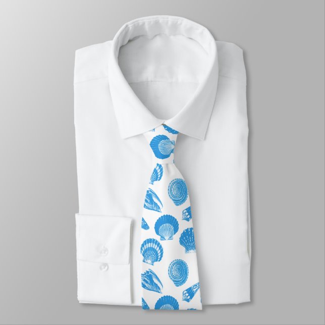 Seashells - Cerulean blue and white Tie (Tied)
