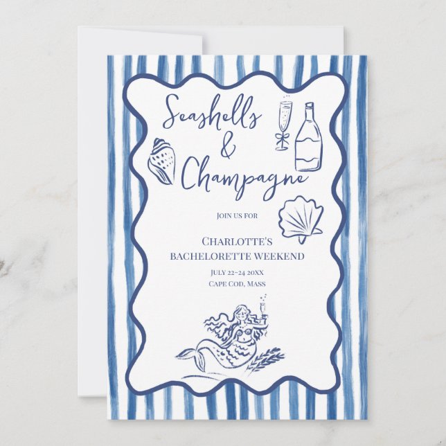 Seashells & Champagne Bachelorette Party Invitation (Front)