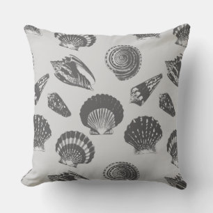 Seashells - Charcoal and silver grey Throw Pillow