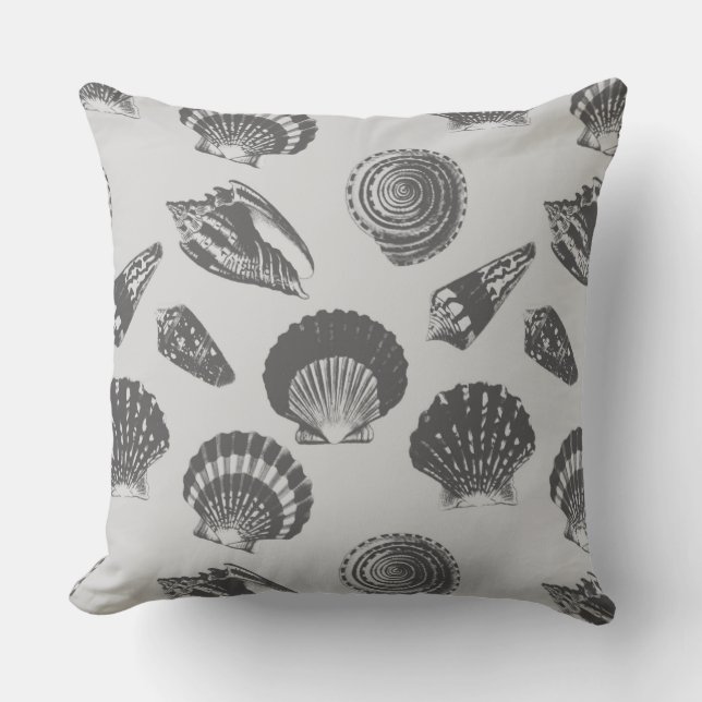 Seashells - Charcoal and silver grey Throw Pillow (Front)