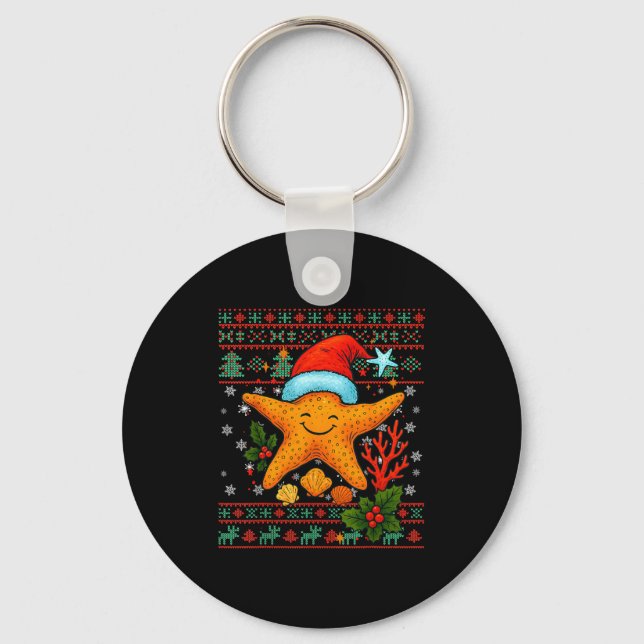 Seashells Christmas Ocean Water Starfish Ugly Xmas Keychain (Front)