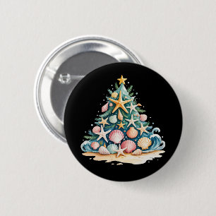 SeaShells Christmas Tree Ocean Water Starfish  2 Inch Round Button