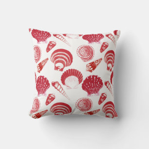 Seashells - cinnabar red on a white background throw pillow