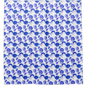 Seashells - cobalt blue on a white background