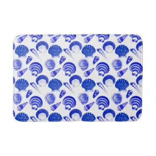 Seashells - cobalt blue on a white background bath mat