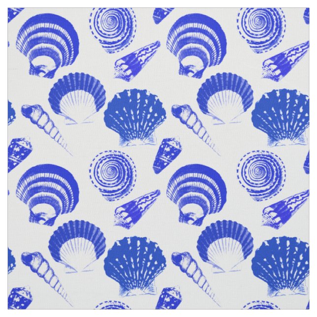 Seashells - cobalt blue on a white background fabric (Swatch)