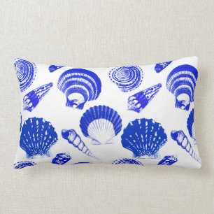Seashells - cobalt blue on a white background lumbar pillow