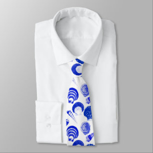 Seashells - cobalt blue on a white background tie
