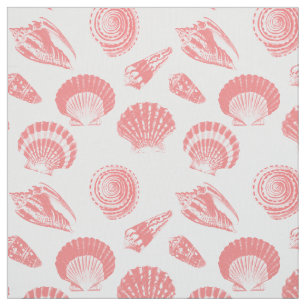 Seashells - coral pink and white fabric