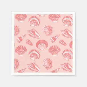 Seashells - coral pink and white napkin
