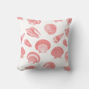 Seashells - coral pink and white throw pillow