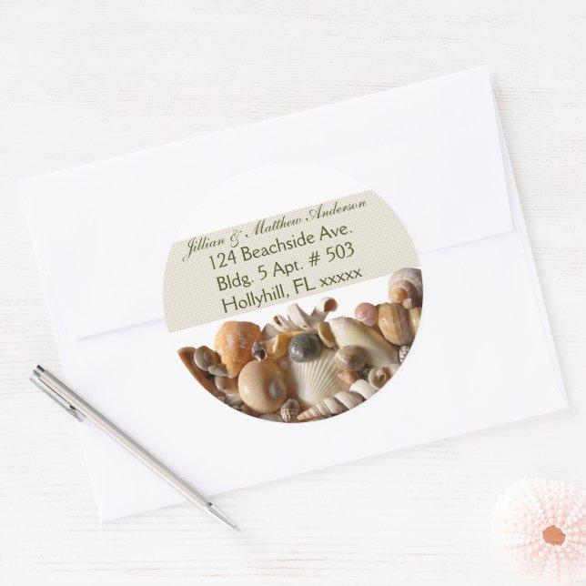 Seashells Customizable Address Labels, Ribbon Classic Round Sticker (Envelope)