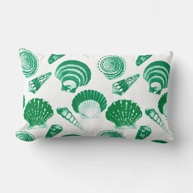 Seashells - emerald green on a white background lumbar pillow (Front)