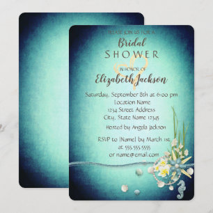 Seashells,Flowers,Gold Heart Bridal Shower Invitation