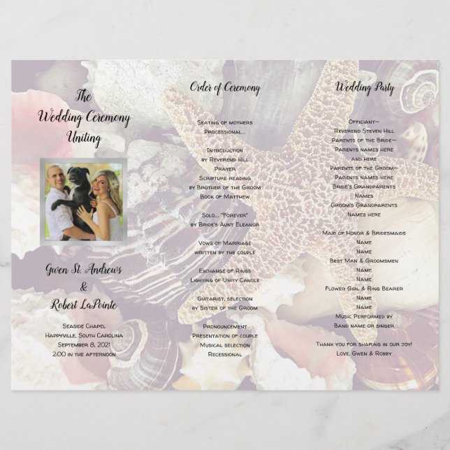 Seashells Folded Photo Wedding Ceremony Program (Front)