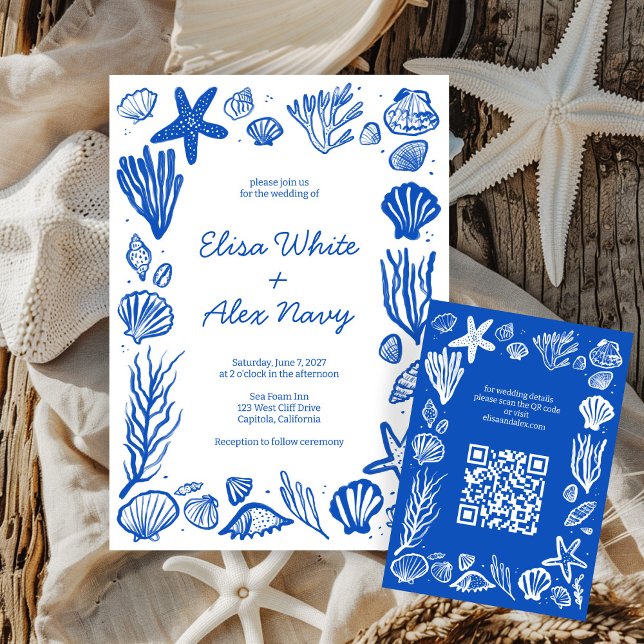 Seashells Frame Beach Wedding CUSTOM QR Code Enclosure Card (Seashells Frame Beach Wedding CUSTOM QR Code Enclosure Card
)