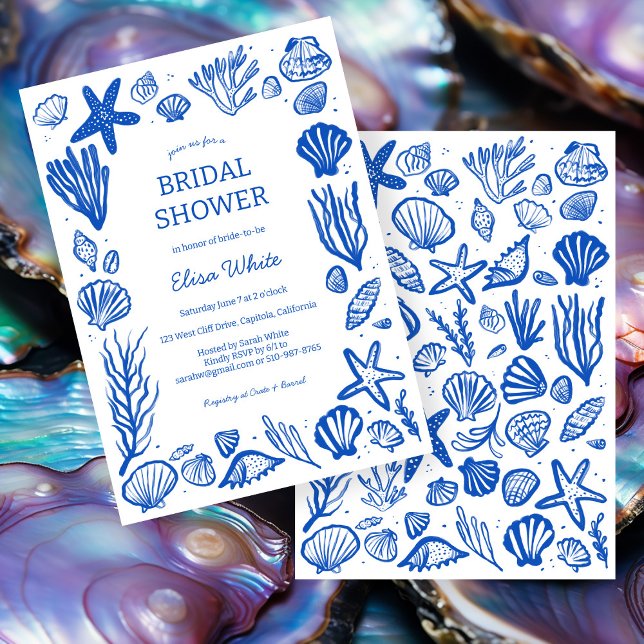 Seashells Frame Bridal Shower Blue Beach CUSTOM Invitation (Seashells Frame Bridal Shower Blue Beach CUSTOM Invitation
)