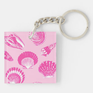 Seashells - Fuchsia pink and white Keychain