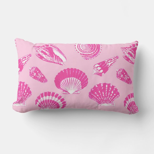 Seashells - Fuchsia pink and white Lumbar Pillow (Front)