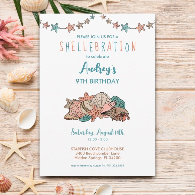 Seashells Girls Beach Birthday Invitation (Creator Uploaded)