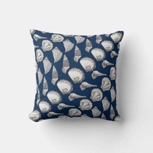 Seashells Hand Drawn in Black and White, Any Colou Throw Pillow