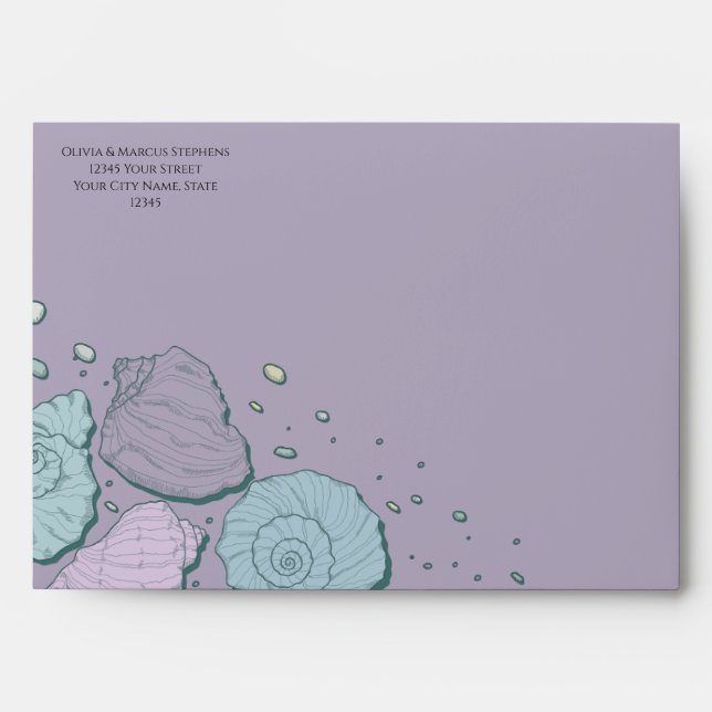 Seashells in Lilac and Dusty Blue Envelope (Front)