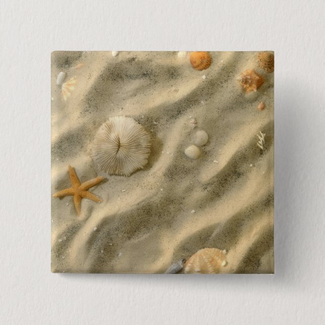 Seashells In Sand 2 Inch Square Button (Front)