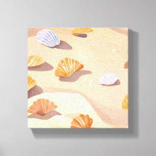 Seashells in the Sand Beach Ocean Watercolor Canvas Print