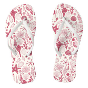Seashells in Viva Magenta- Colour of the Year 2023 Flip Flops